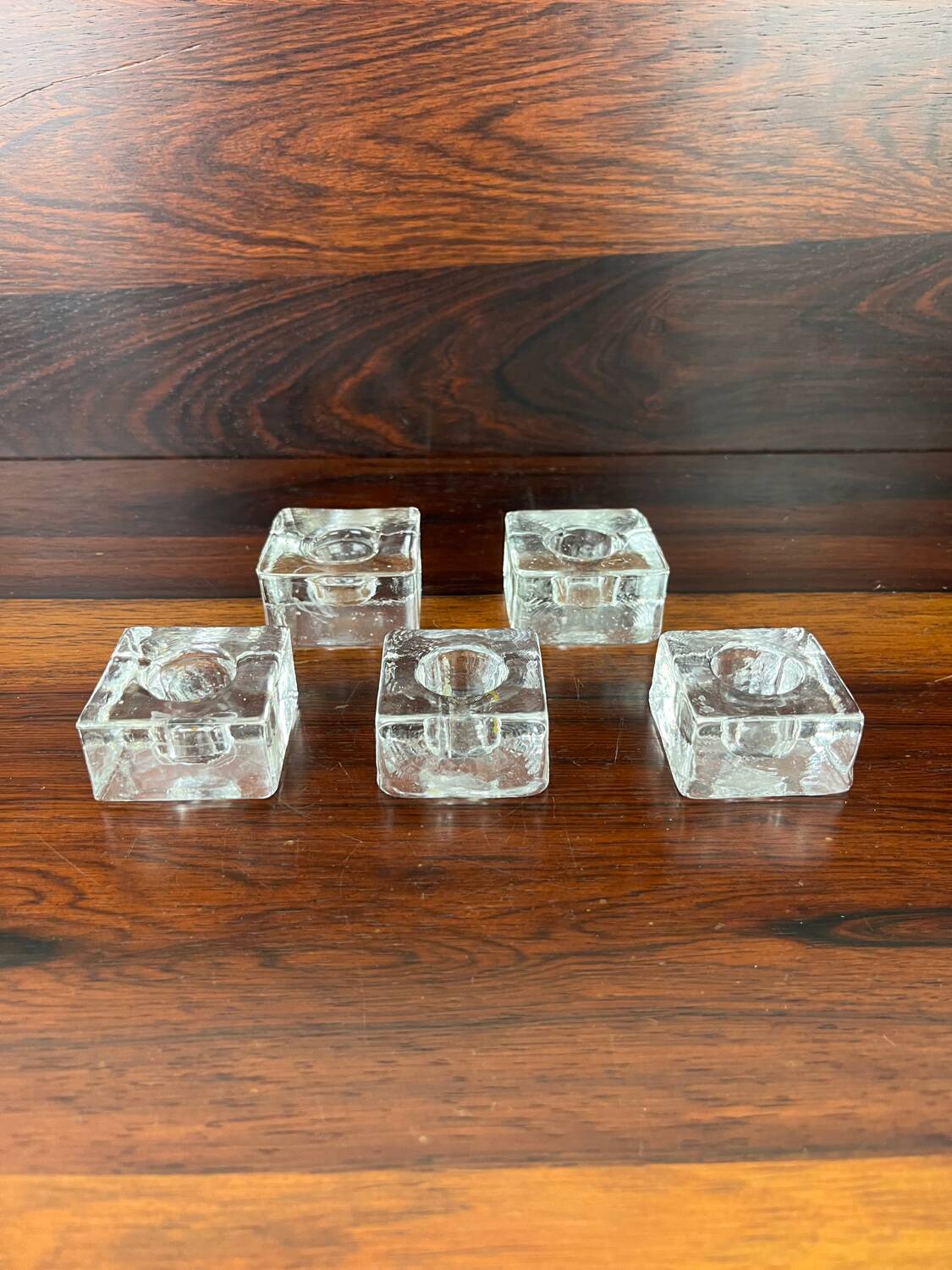 5 molded glass ice cube candle holders