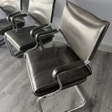 Set of 6 Uno chairs in grey leather on tubular chrome cantilevered frames