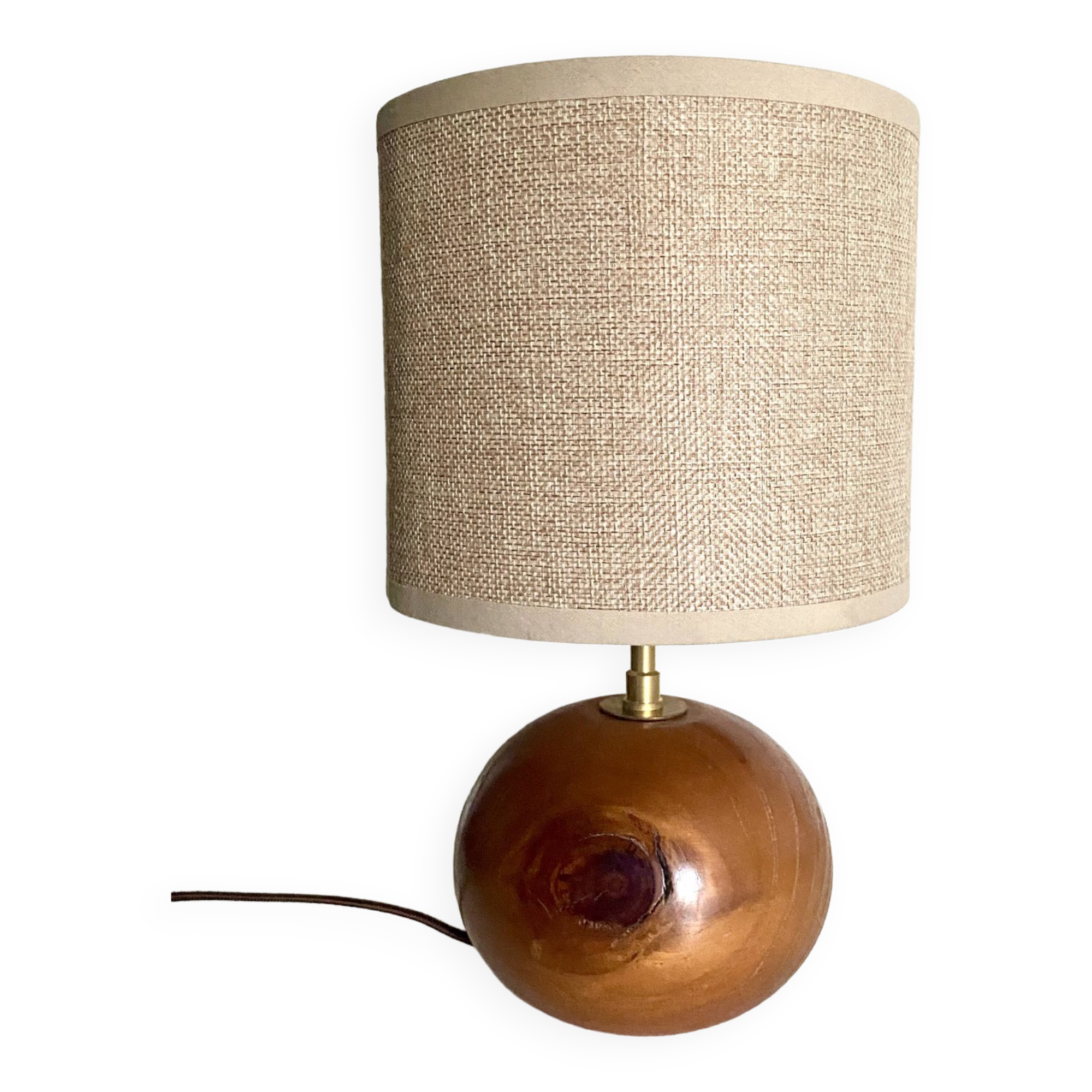 Wooden lamp, 2m fabric cable, fabric lampshade