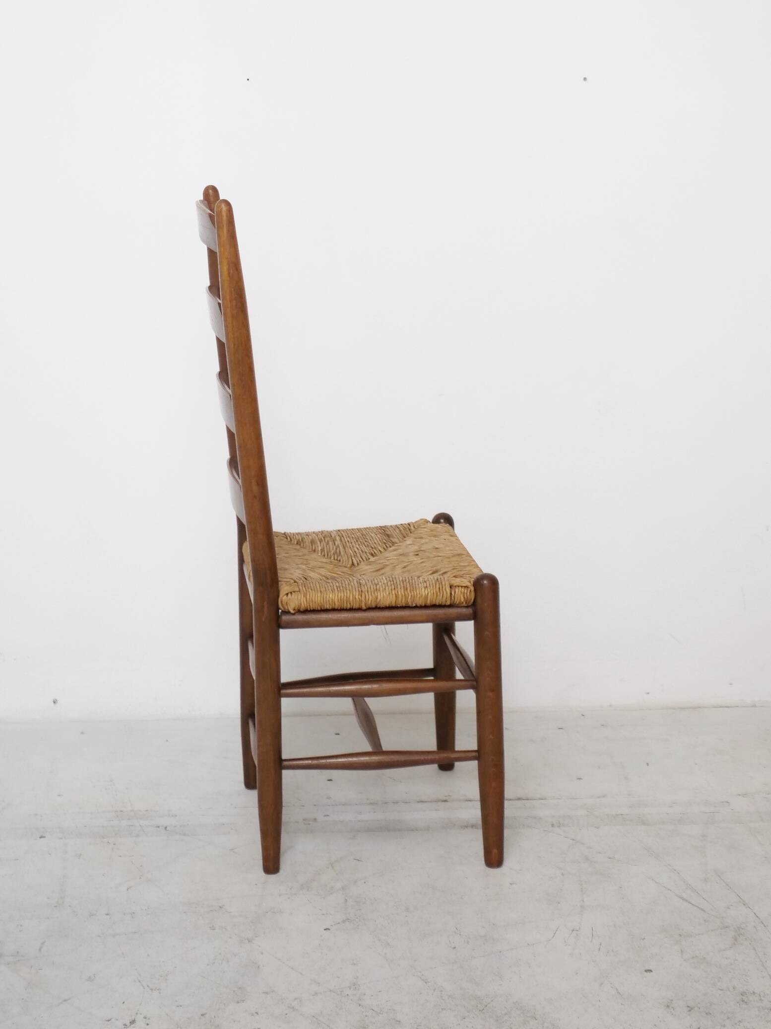 Architectural high-back chairs, straw seat, set of 4.