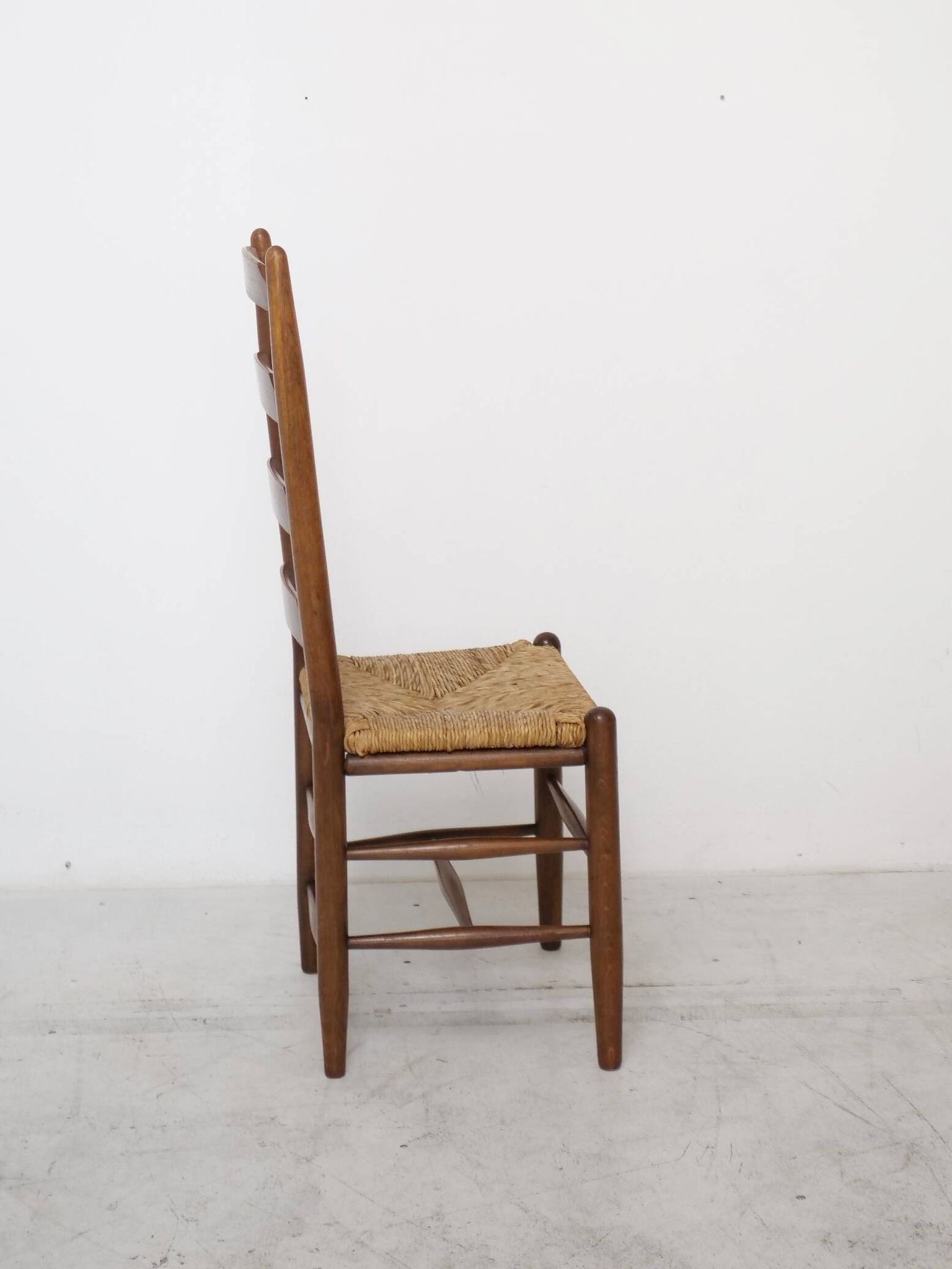 Architectural high-back chairs, straw seat, set of 4.