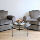 Pair of moustache club armchairs in elephant grey velvet.