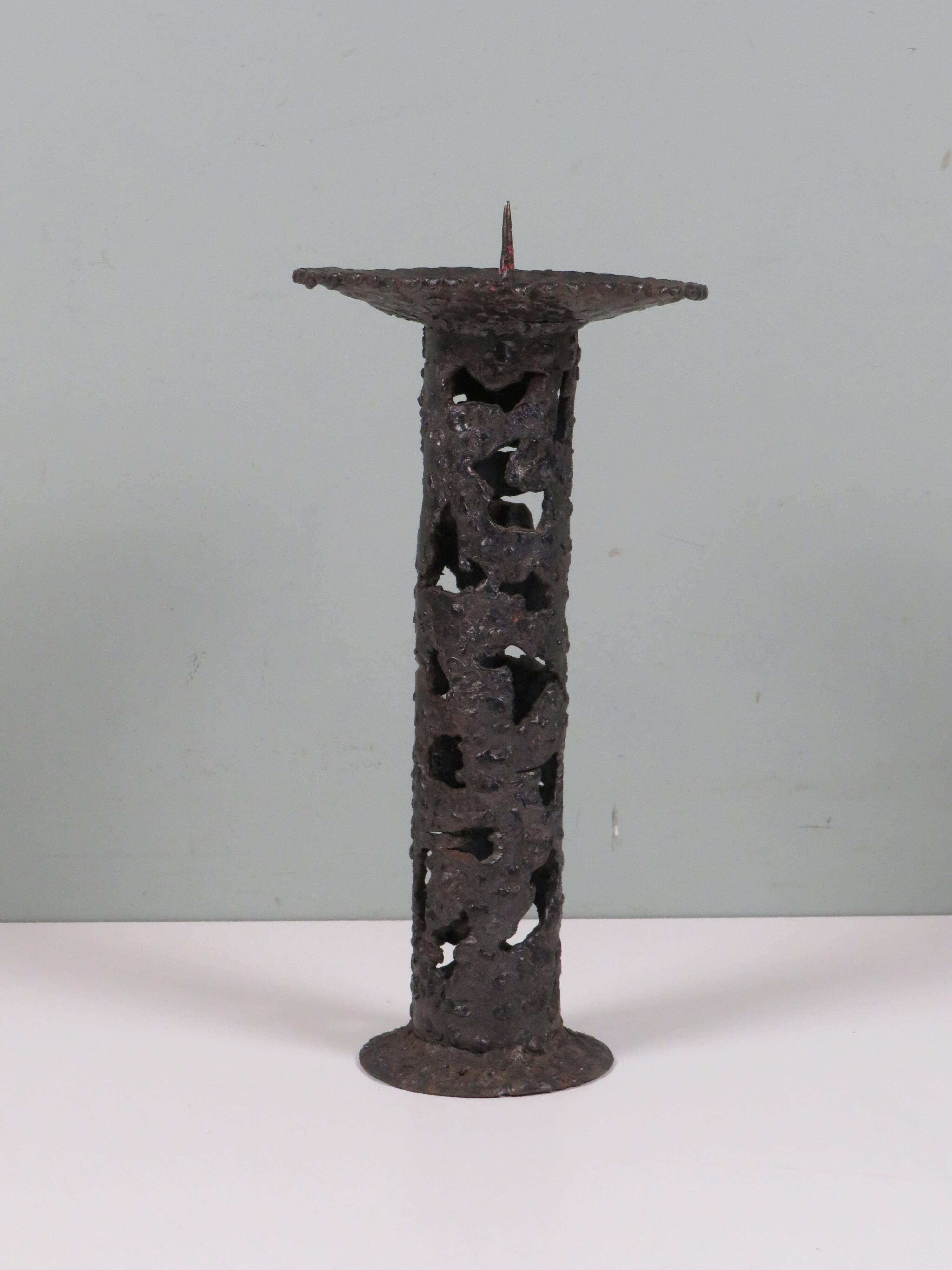 Brutalist wrought iron candlestick, European craftsmanship, 1960s