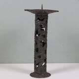 Brutalist wrought iron candlestick, European craftsmanship, 1960s