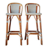 Vintage Gaty bar stools in two-tone rattan and caning.
