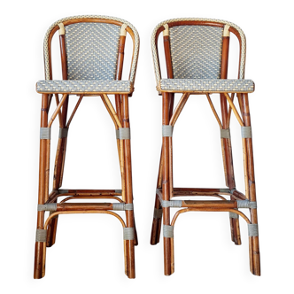 Vintage Gaty bar stools in two-tone rattan and caning.