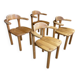 Set of 4 brutalist design chairs after Rainer Daumiller solid beech Austria