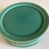 Set of 8 modernist plates in turquoise earthenware 1950 Villeroy and Boch