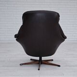 Années 1970, fauteuil vintage danois en cuir par HWKlein, bon état d'origine.