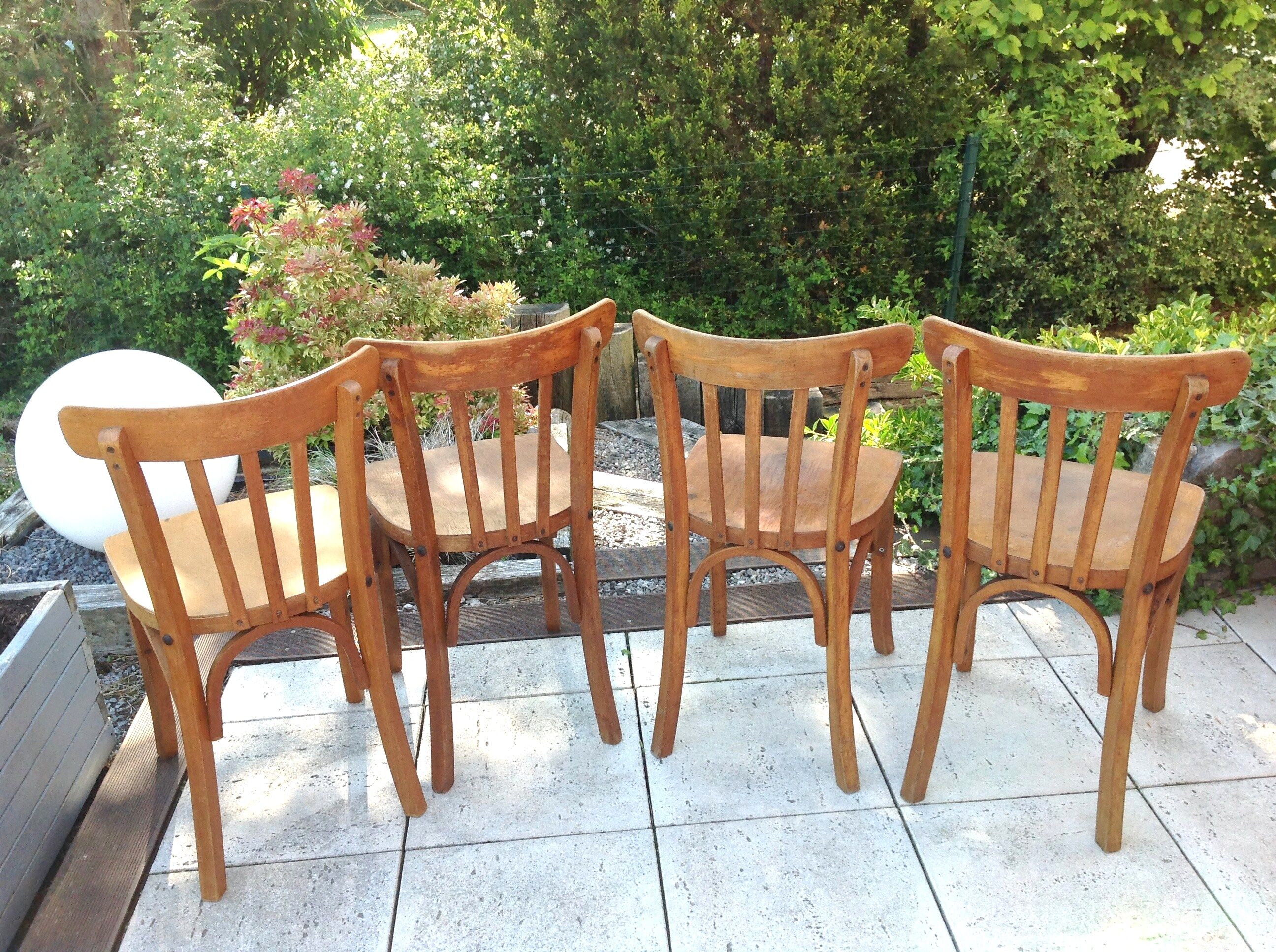 Suite of four foot bistro chairs with hoops / vintage 40s-50s