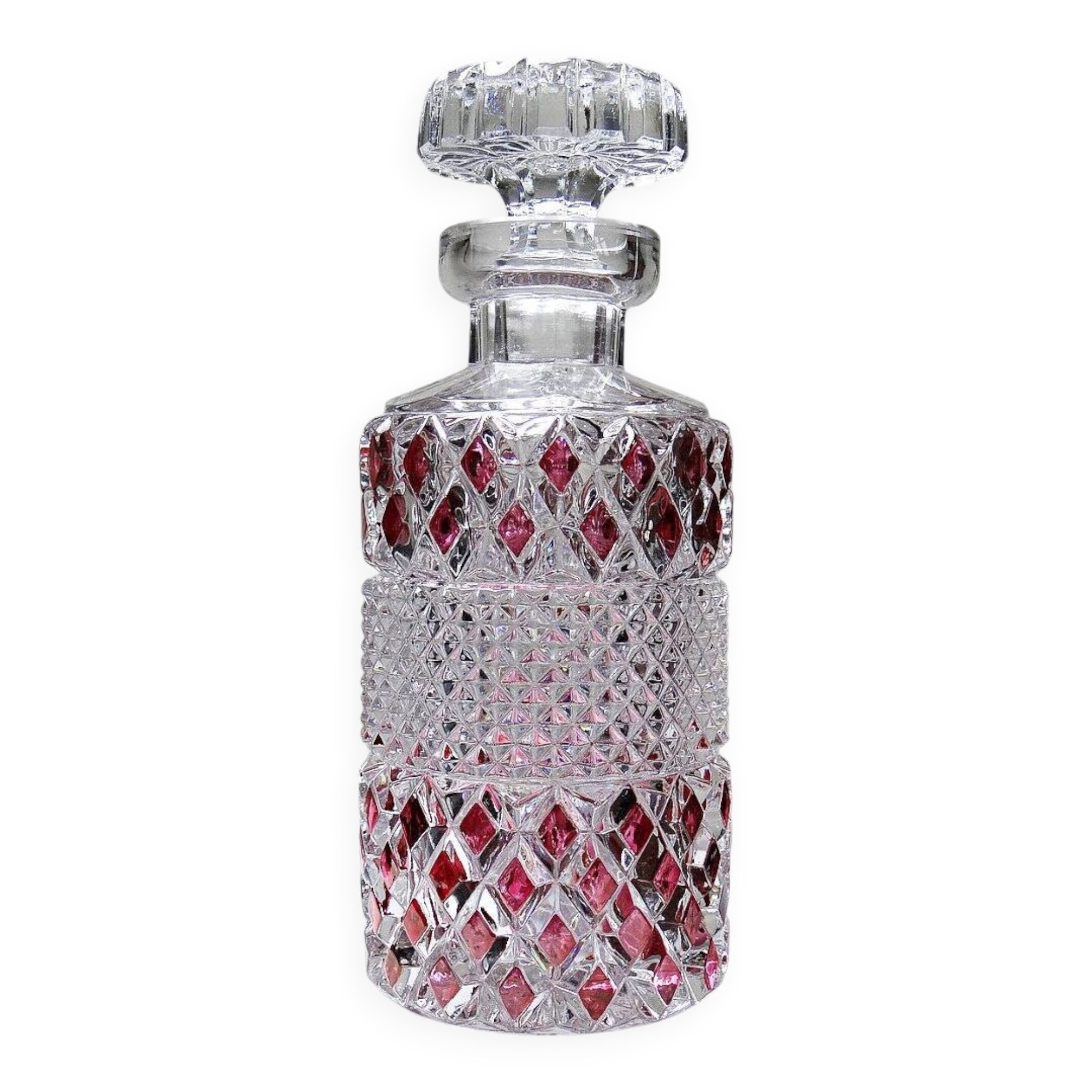 Harlequin crystal whisky decanter, Bohemia, Czechoslovakia, vintage 1950s-1970s