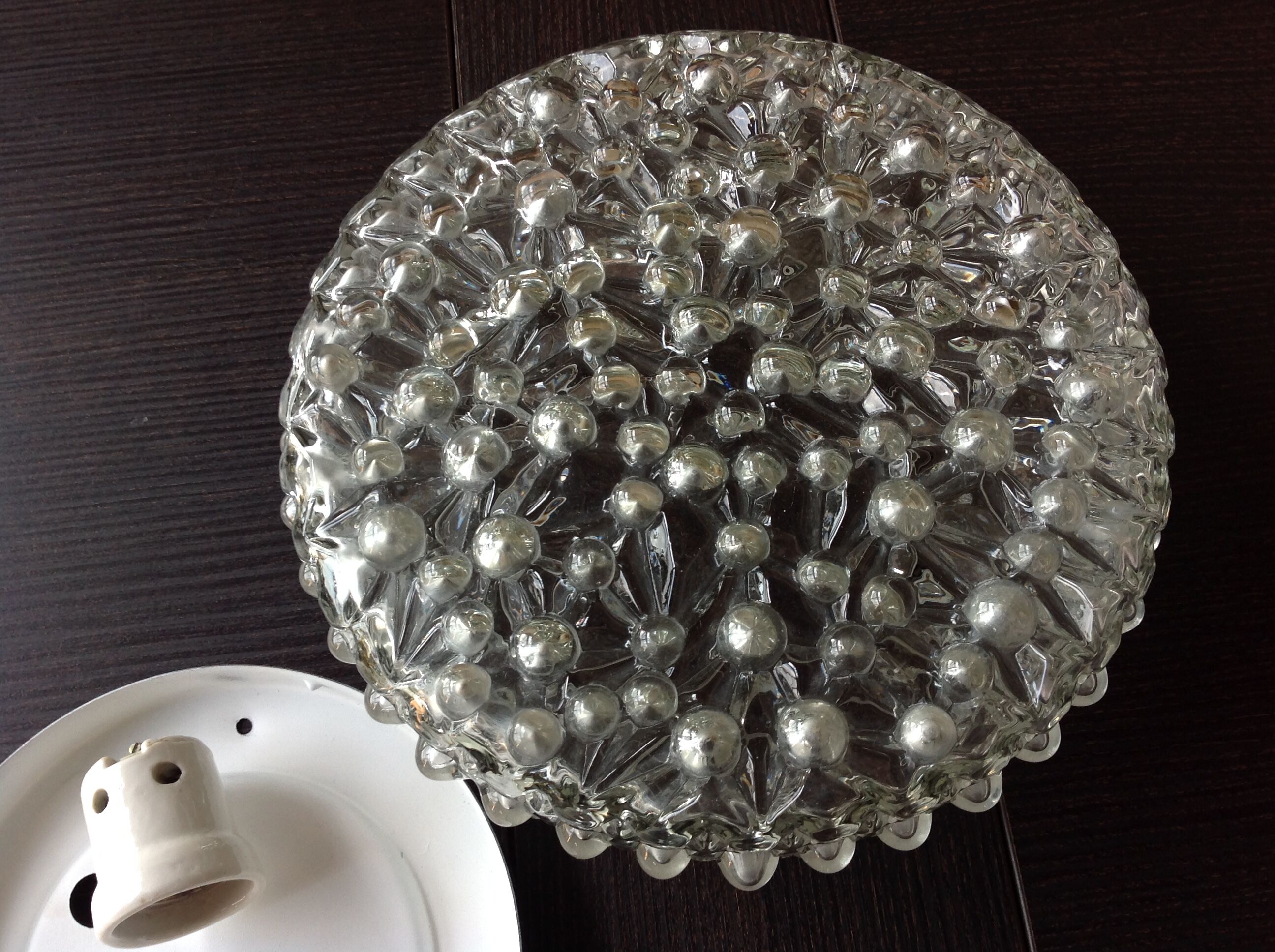 Round ceiling lamp in bubbled glass / vintage 60s-70s