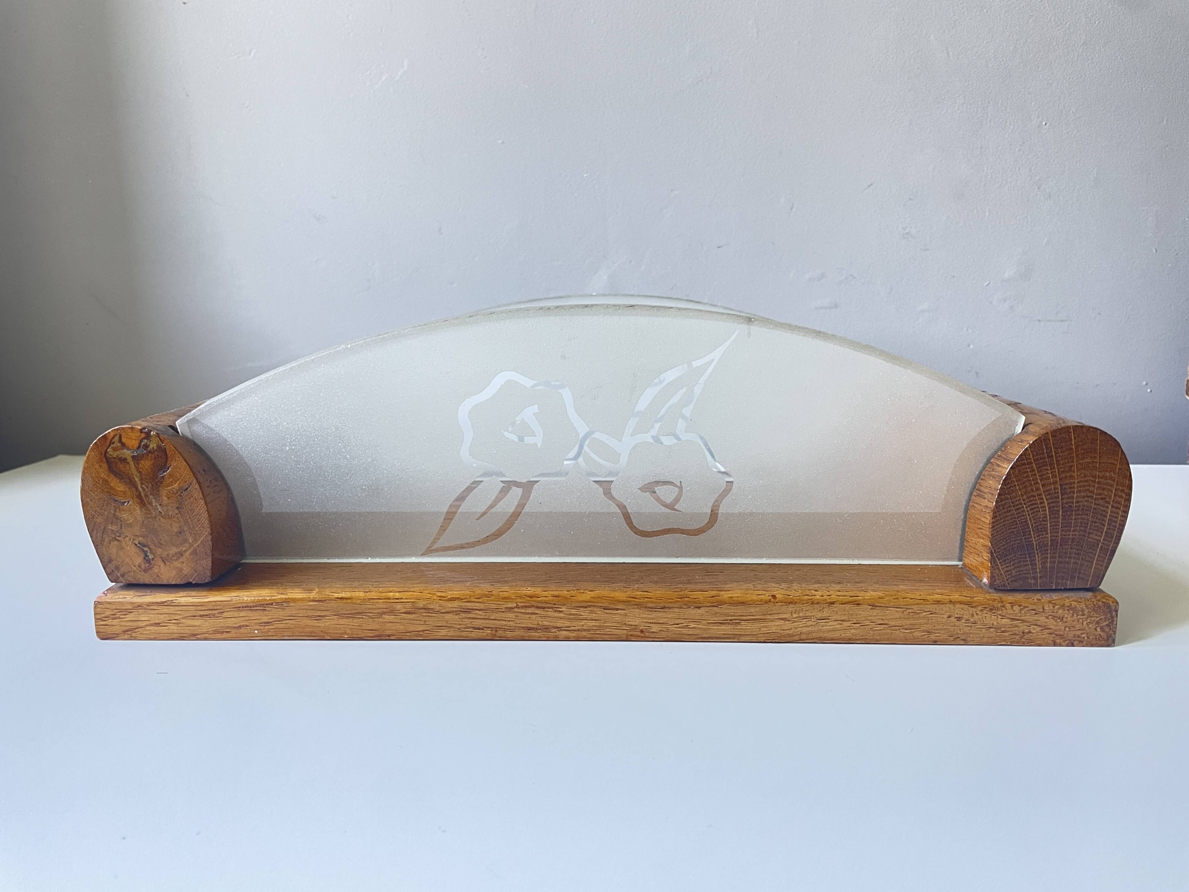 Plateau fleurs rétro 1950 bois et verre