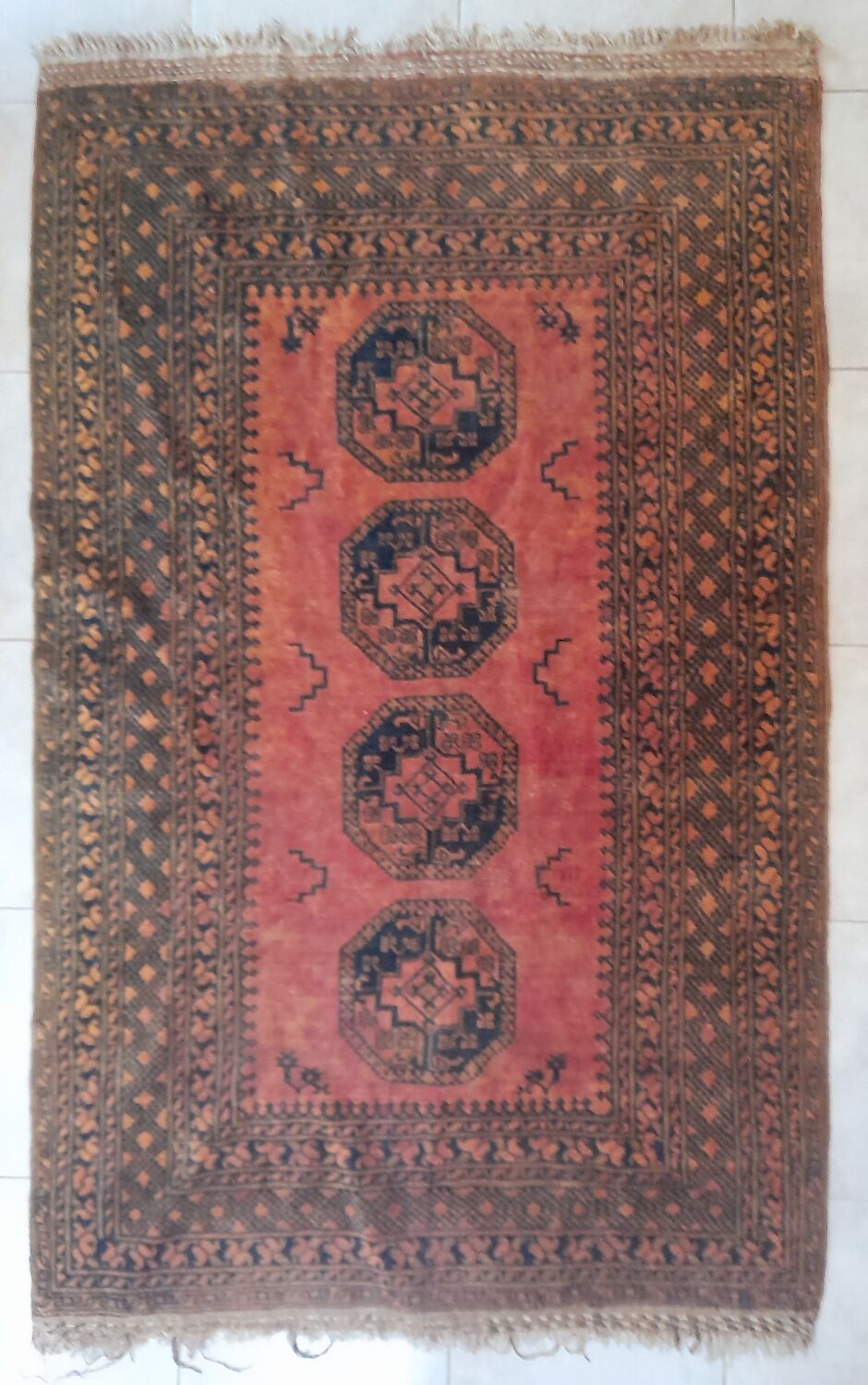 Afghan Carpet "Gül" Vintage – Wool – Exceptional Patina 205x132cm