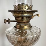 Antique french oil lamp, 19th century rouge griotte marble and patinated bronze base