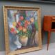 Large old oil painting, Still Life with Tulips, Gilded frame