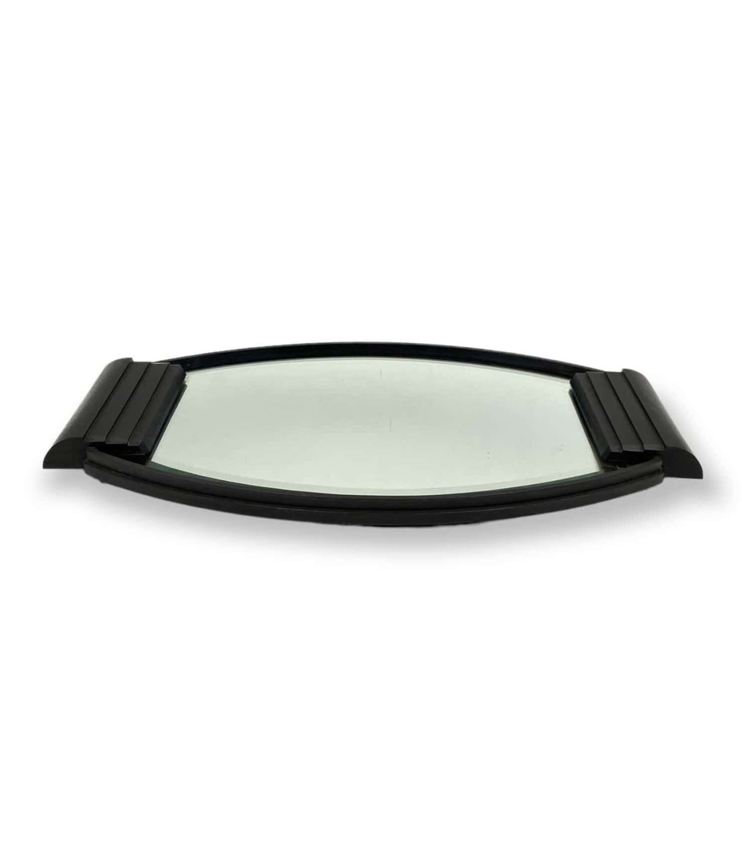 Art deco cubist bakelite mirrored tray, France 1930s