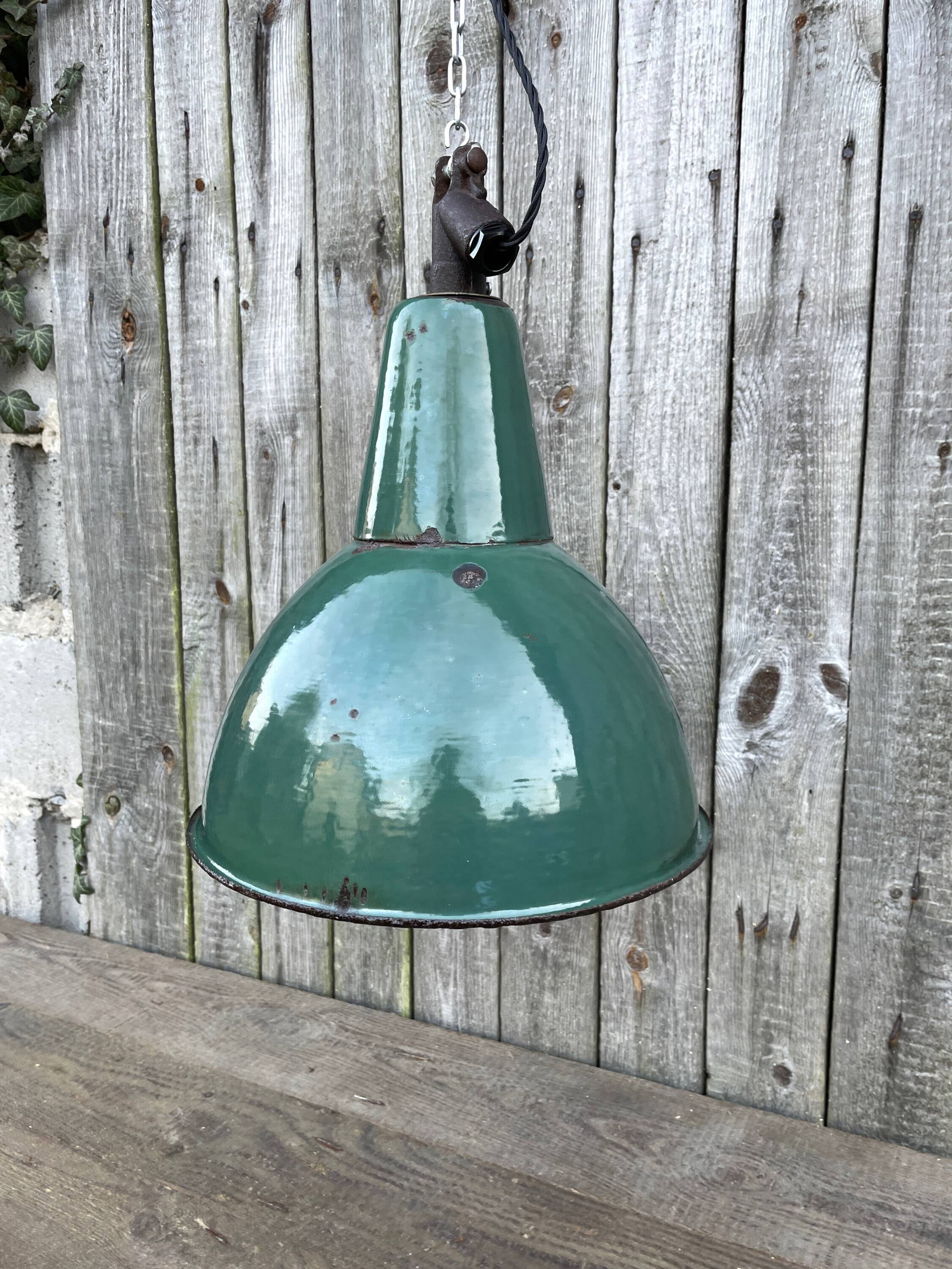 Industrial Green enamel Factory Pendant Lamp OBg-3,  1960s