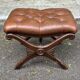 Brown leather Chesterfield pouffe footstool from the 1970s.