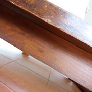Scandinavian brown skai and wood armchair