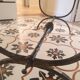 Coffee table, wooden top, wrought iron legs