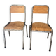 Pair of vintage adult school chairs in patinated metal