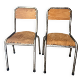 Pair of vintage adult school chairs in patinated metal