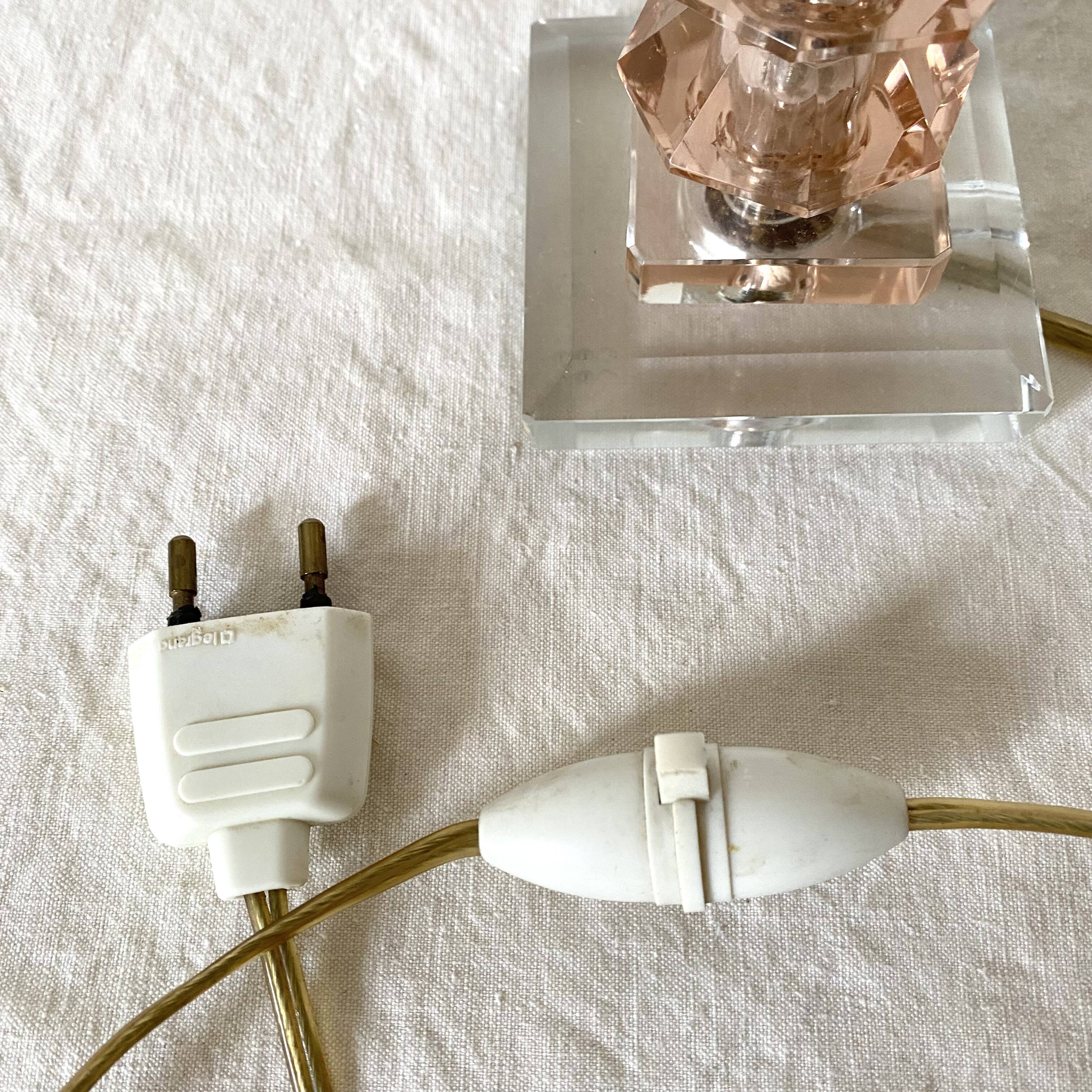 Pink glass and crystal lamp