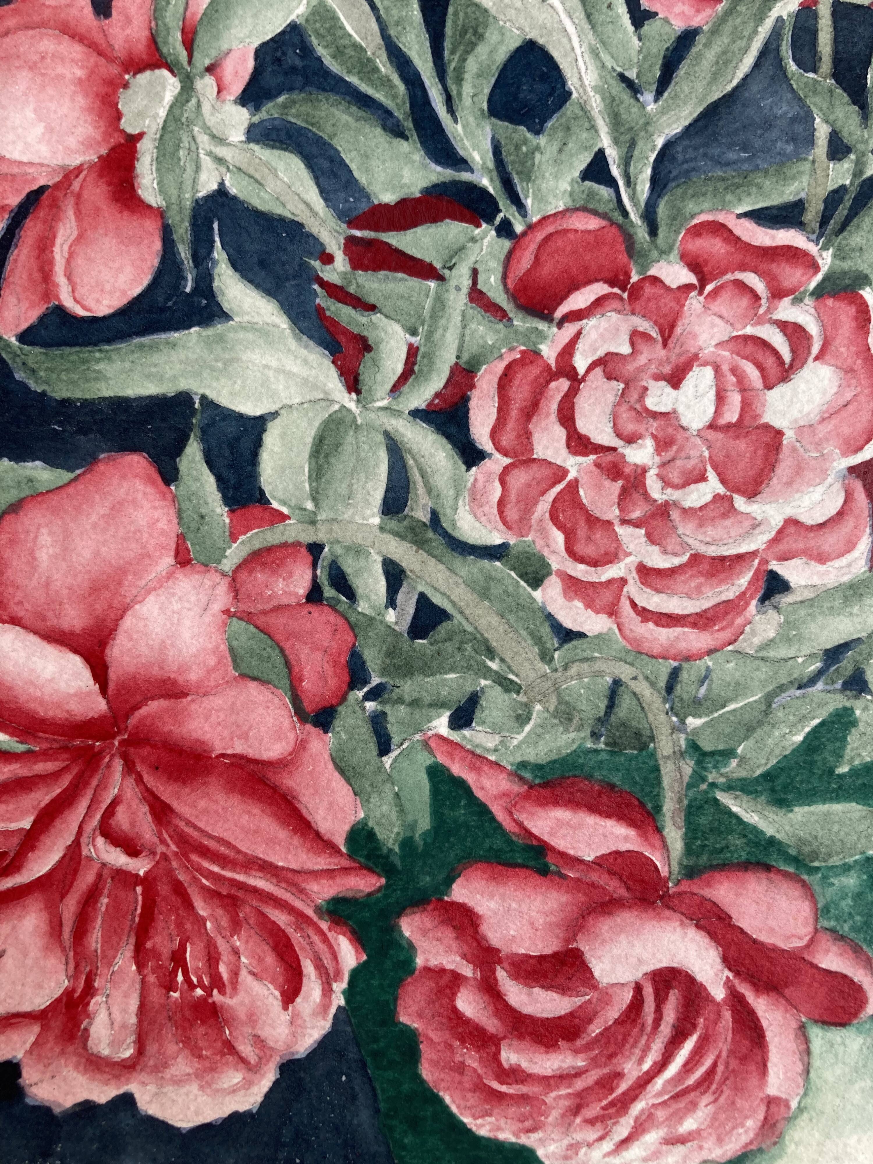 Vintage watercolor with peonies