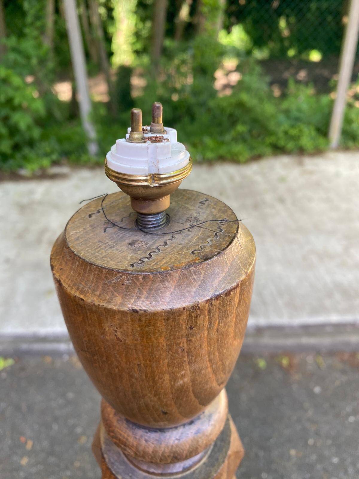 Art Deco floor lamp in solid wood in the style of Charles Dudouyt 1950