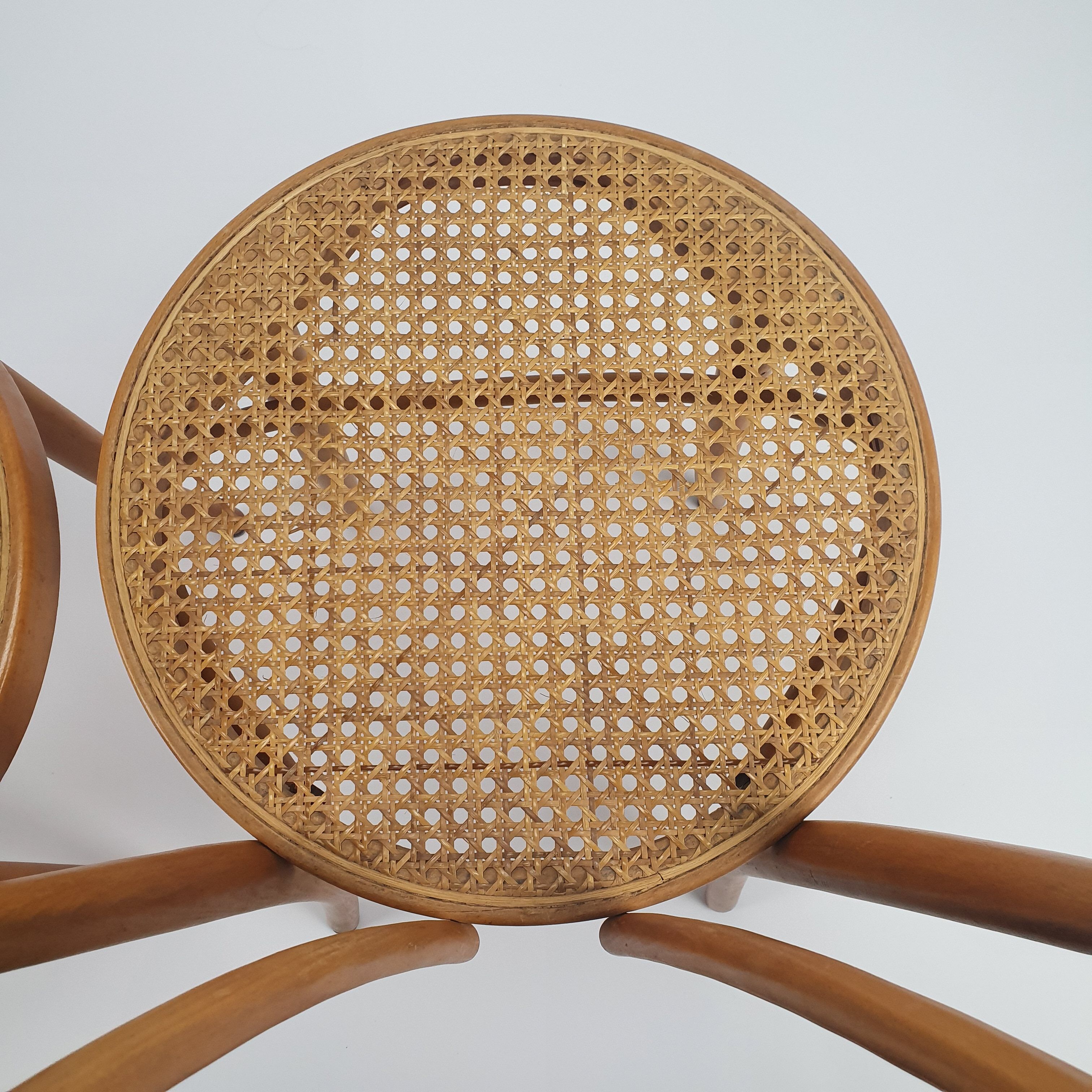 Set of 2 Mid Century Zpm Radomsko Bentwood and Cane dining chairs, 1960s