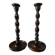Pair of Barley Twist candlesticks in oak – English style, circa 1950