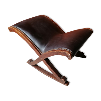 Rests foot rocking wood and leather