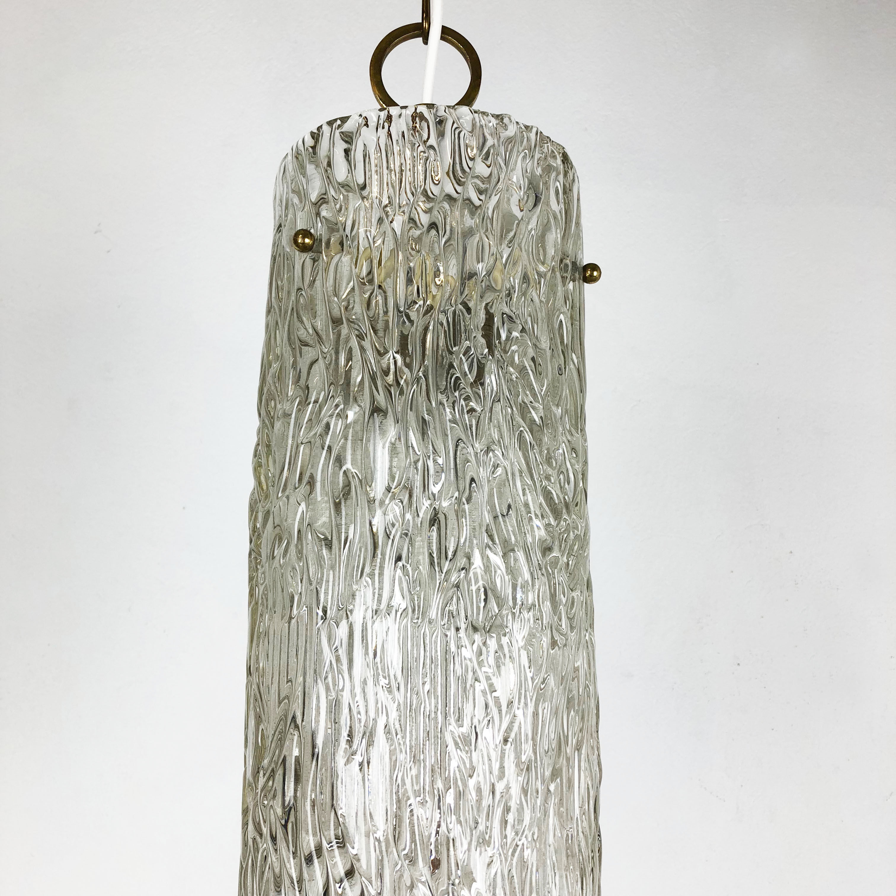 Hollywood Regency Ice Glass Hanging Light, J. T. Kalmar Lights, Austria, 1950s