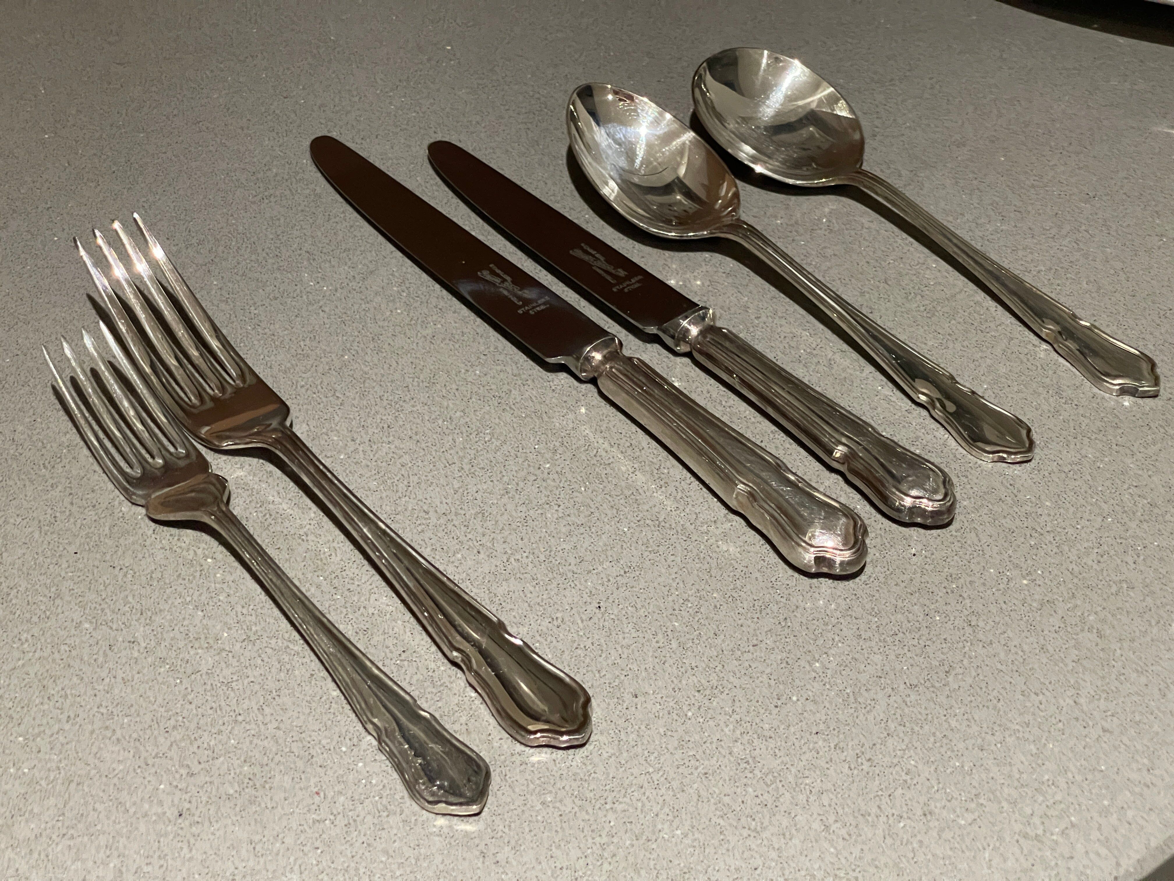 Table Knife Fork Silver Plated Set of Cutlery 37 England Antique Art Deco