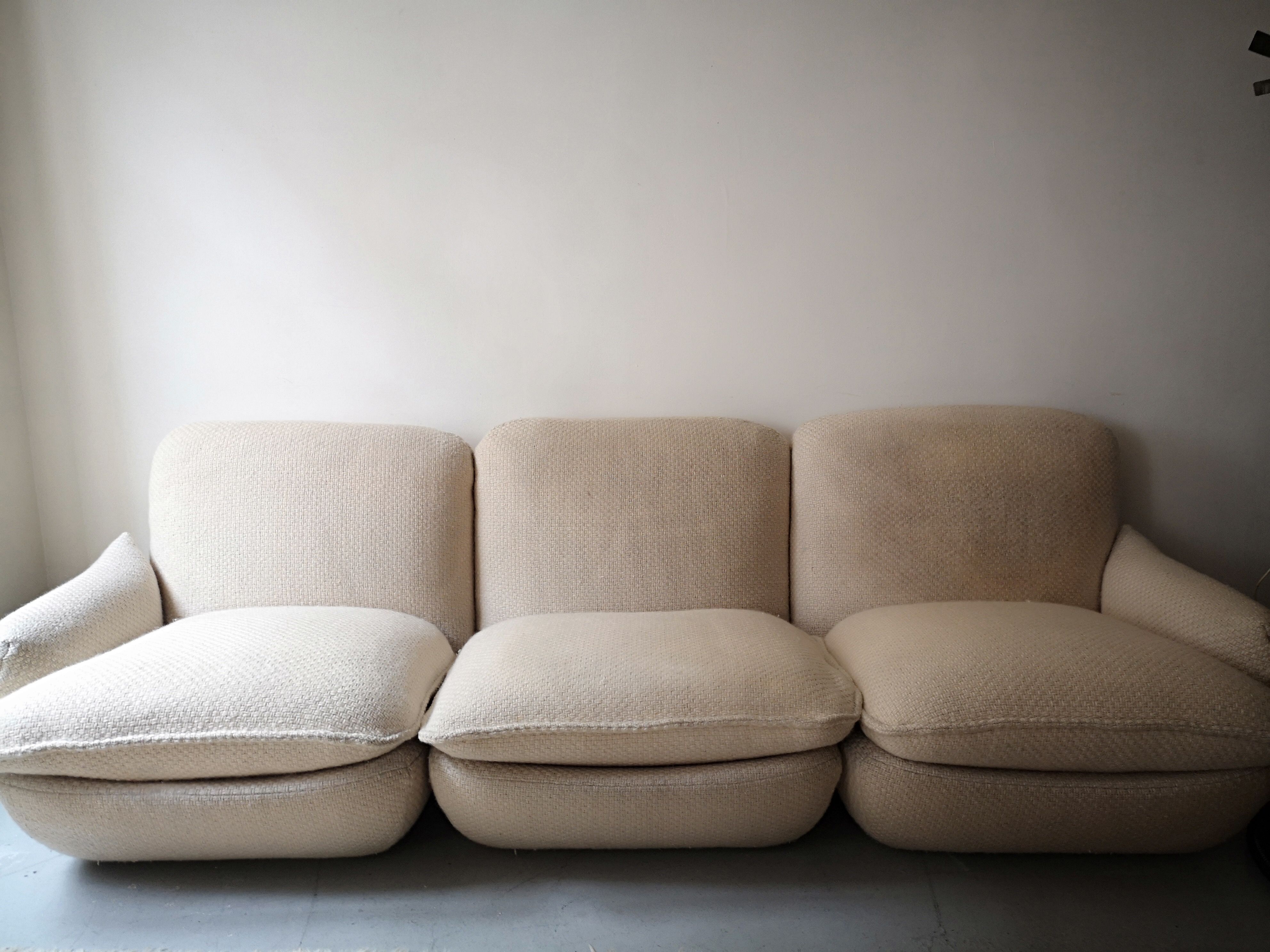 3-seater modular sofa in French terry-style wool fabric, airborne 1970