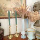 Pair of twisted solid brass candle holders
