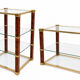 Hollywood Regency Set – Sideboard & coffee table in glass, brass & burl wood