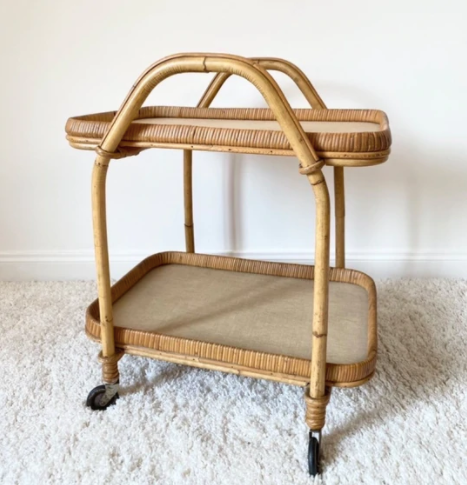 Rattan service, two trays