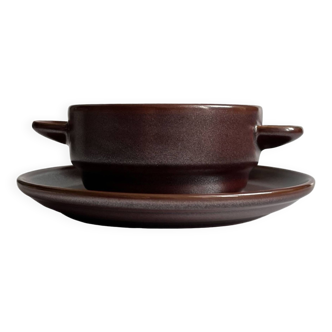 Stoneware bouillon with saucer Thomas (Rosenthal), Germany 1980s.