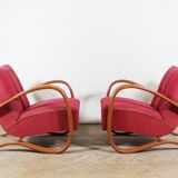 Chaises longues en bois courbé avec table basse par Jindřich Halabala, années 1930, lot de 3