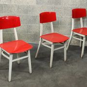 Set of 5 chairs TON Bystrice (Thonet) red and white 1960