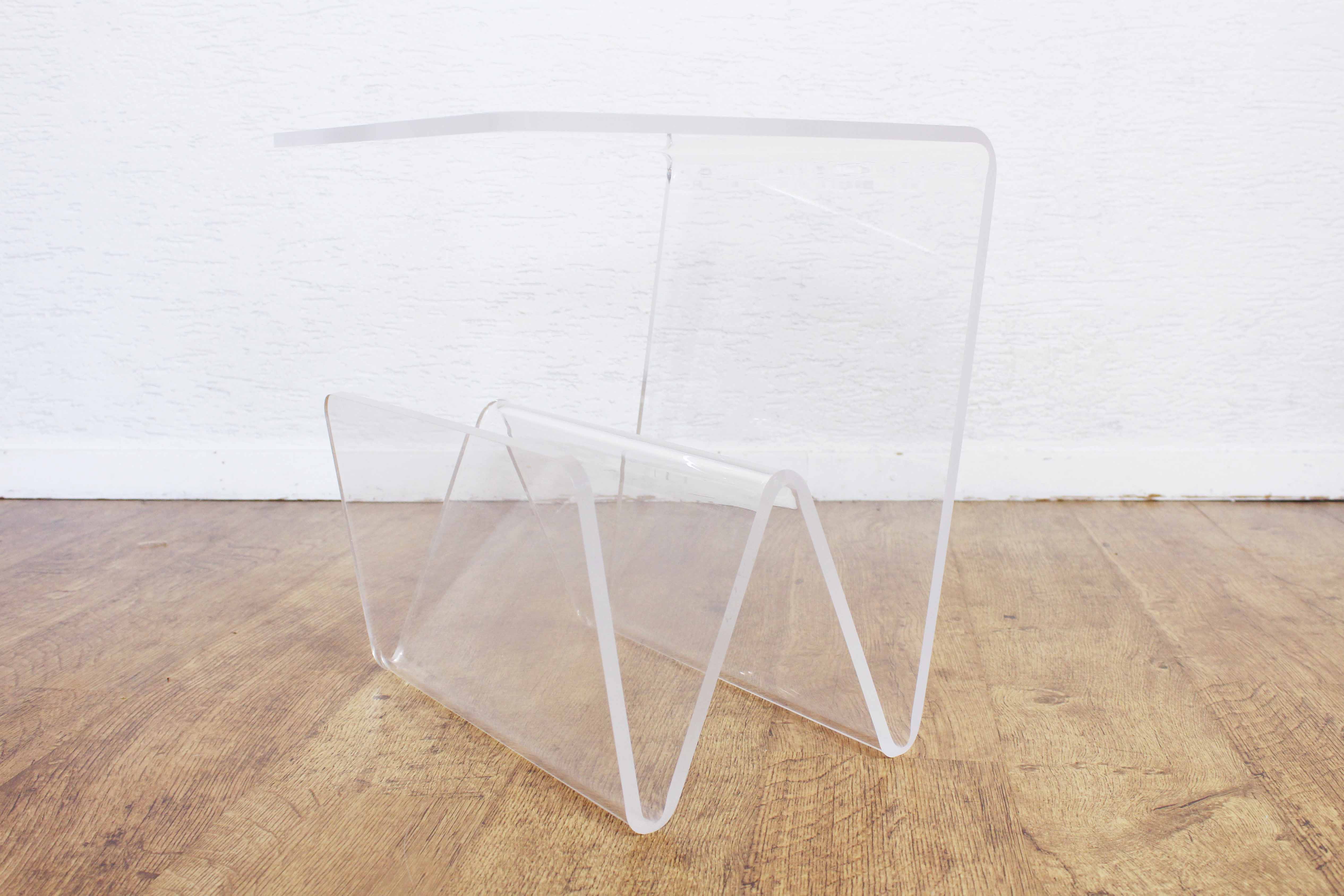 Plexiglas sofa end magazine holder