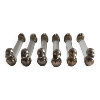 Set of 6 silver metal and crystal knife rests