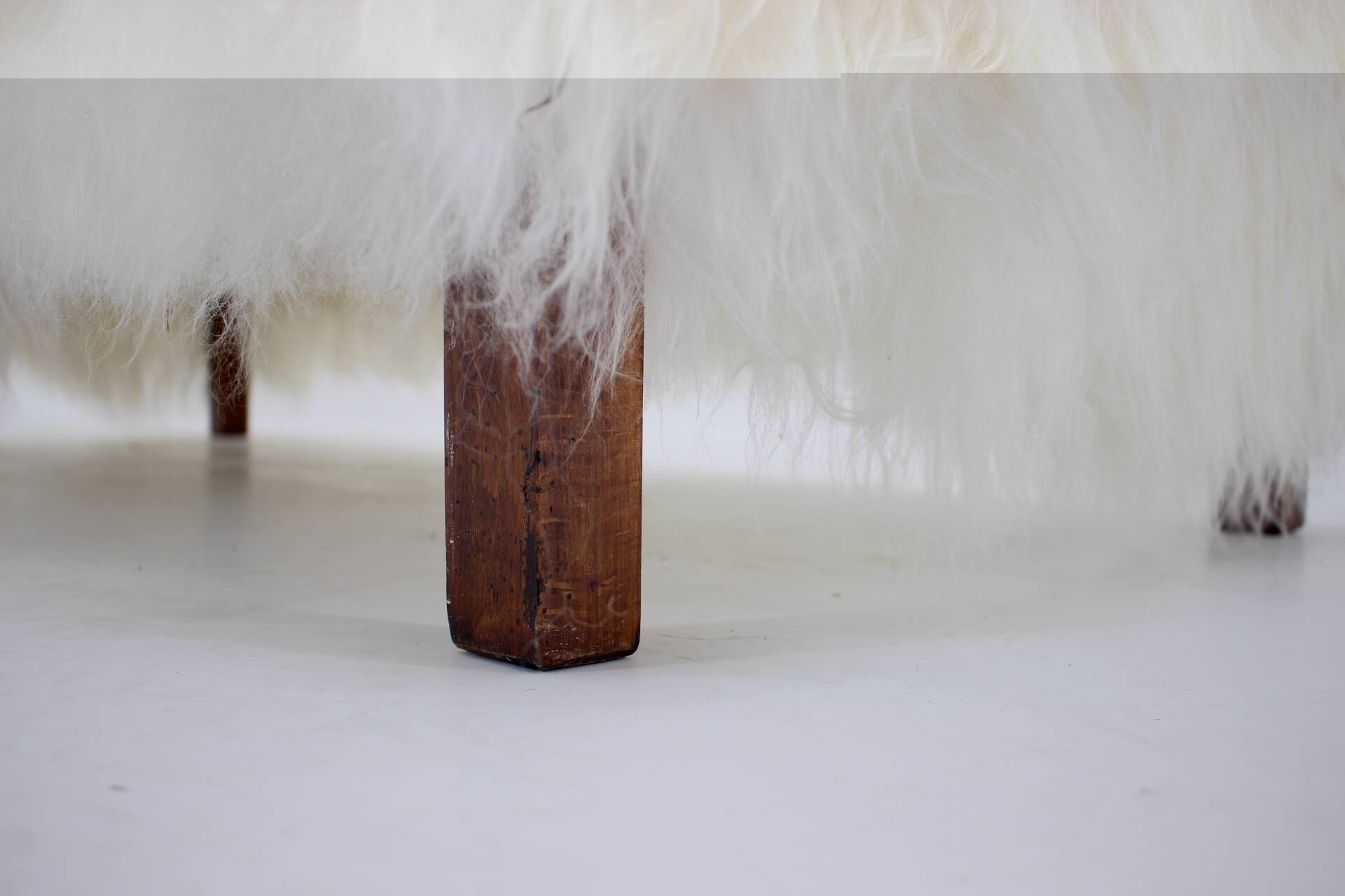 1930s Extraordinary Art Deco Ottoman in Sheepskin Upholstery, Czechoslovakia