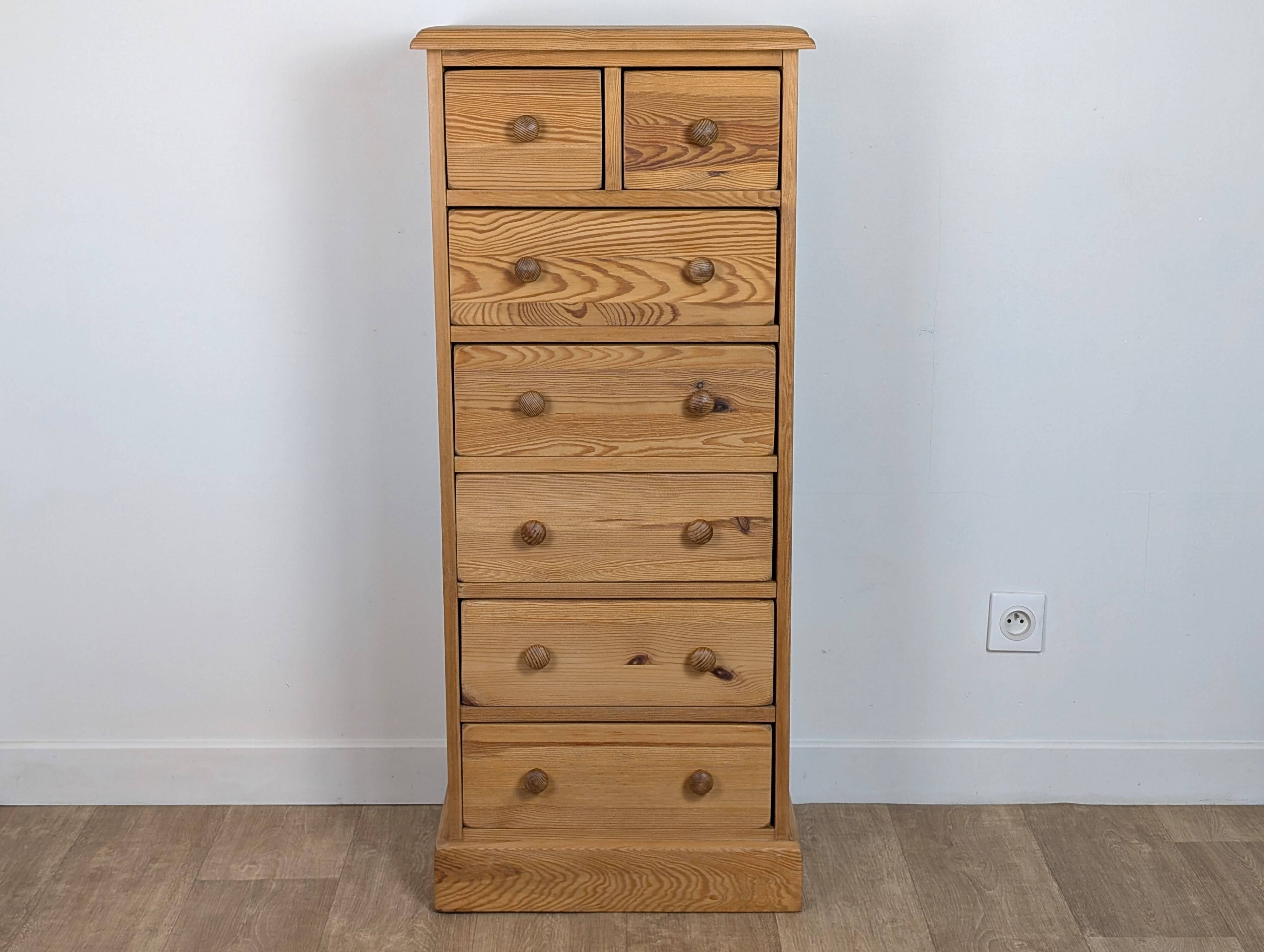 Pine chiffonier chest of drawers with 7 drawers