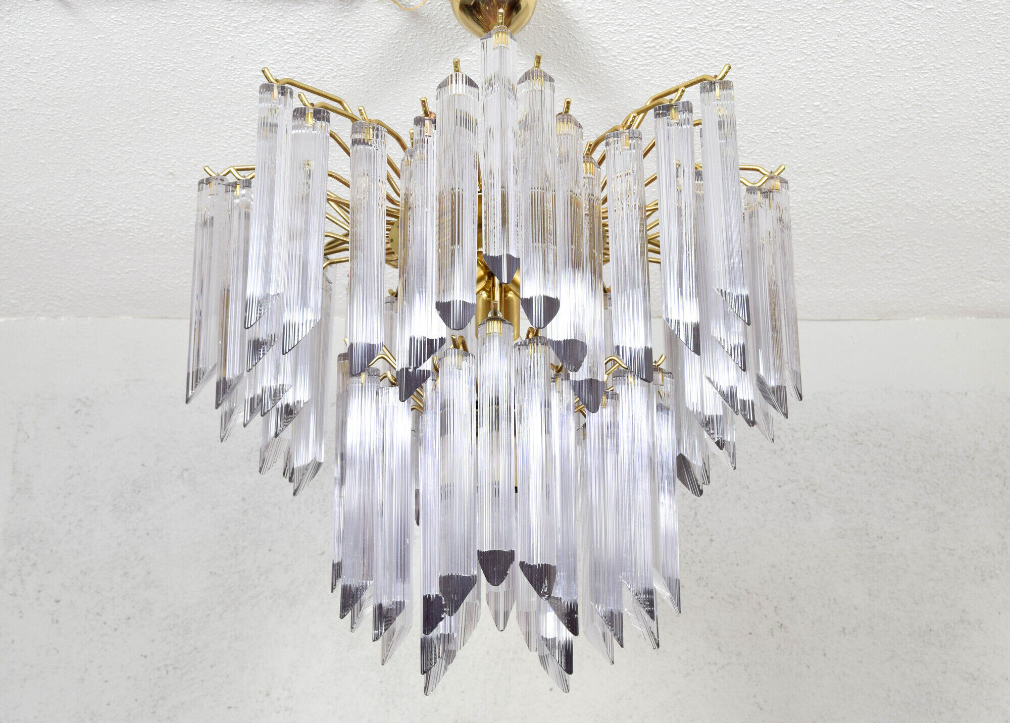 Mid century italian modern triedri murano glass venini chandelier