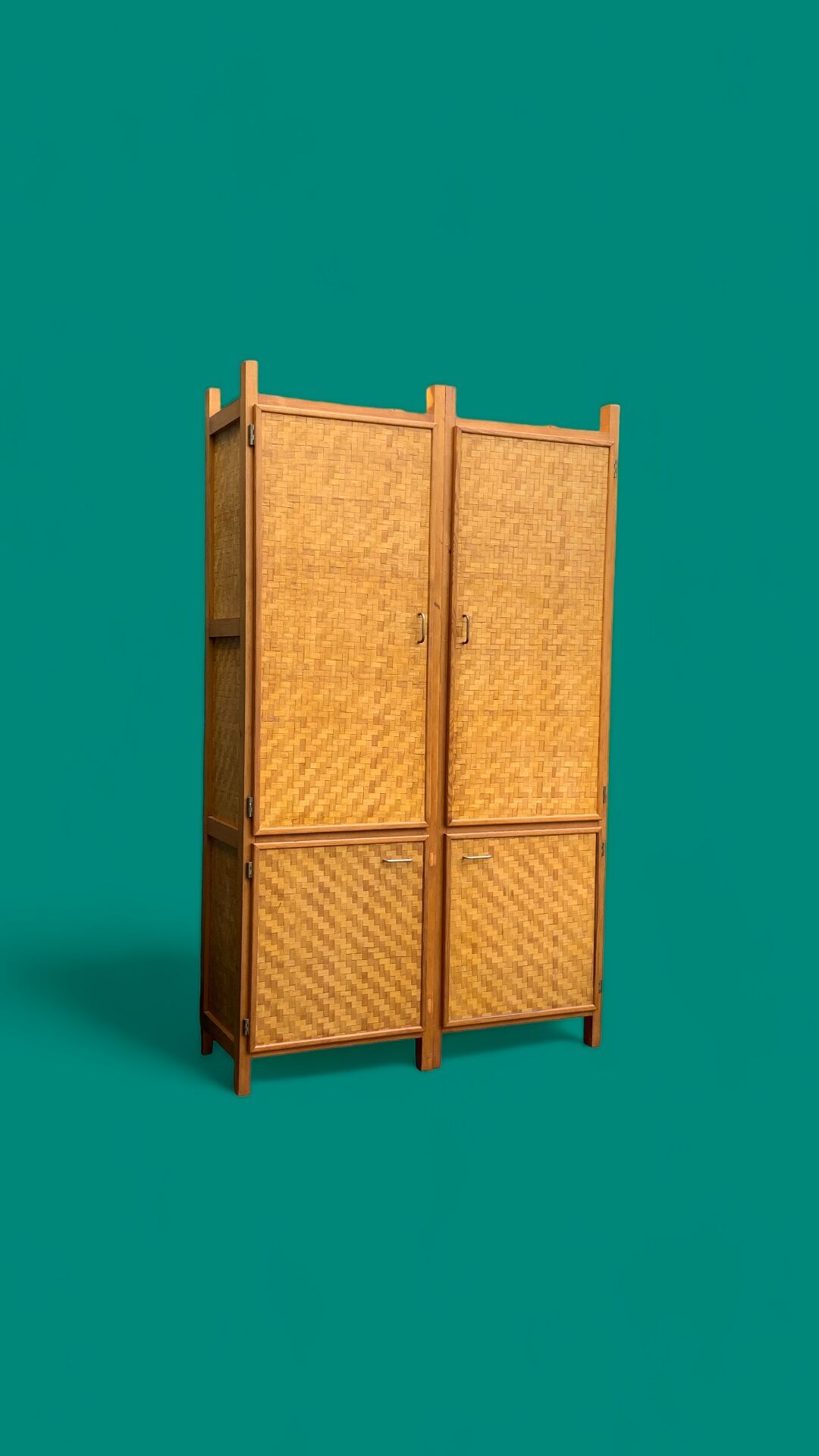 Bamboo cabinet woven and modular pine vintage 1960