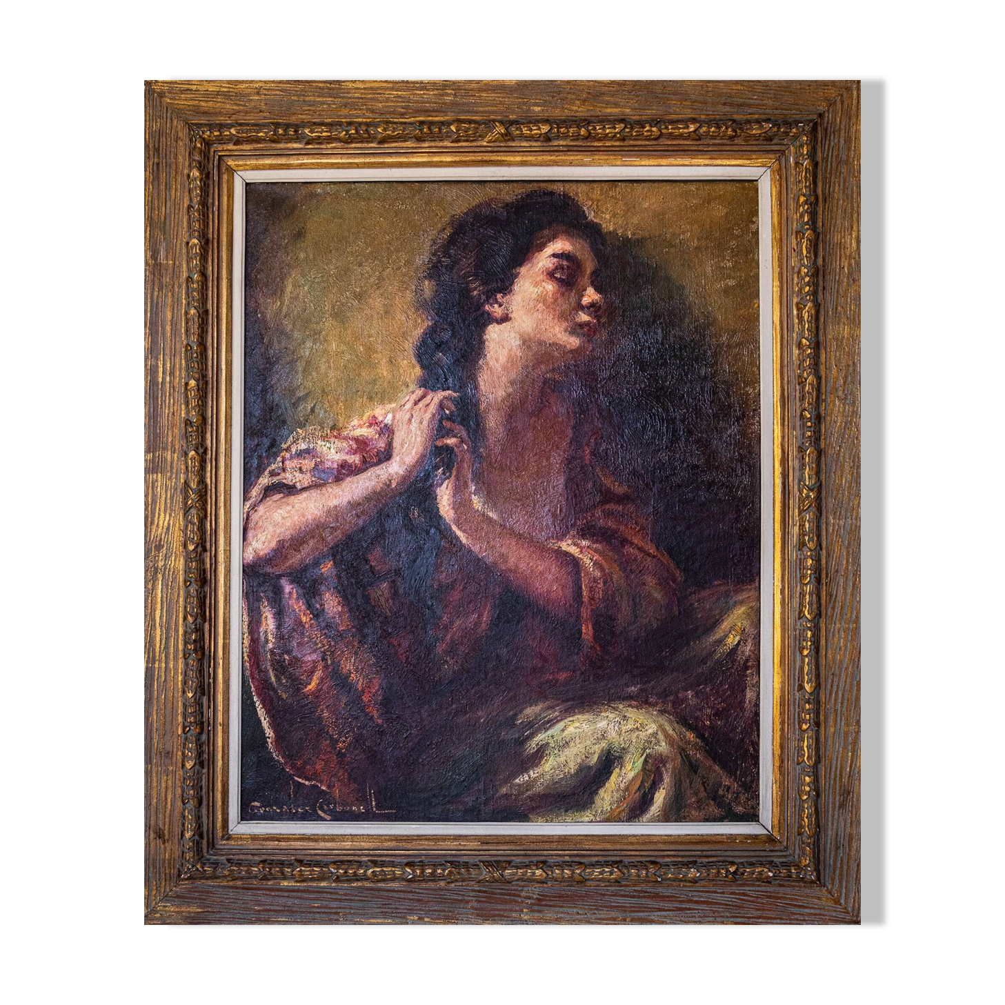 Senorita plaiting her hair - Rosendo González Carbonell (1910-1984)