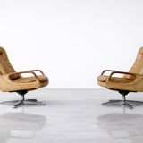 Vintage Mid-Century German Modern Leather Swivel Chairs by Carl Straub
